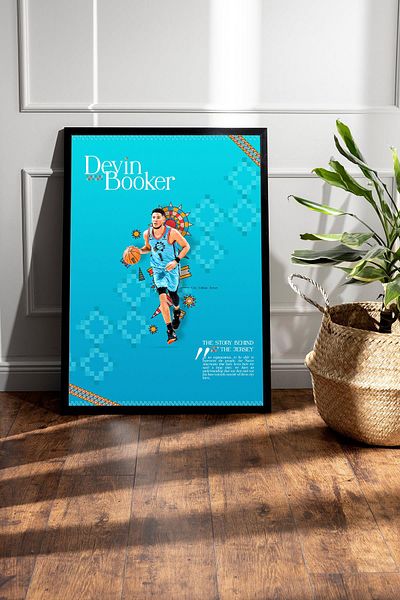 Saturn Devin Booker Framed Painting - Basketball Nba Poster Painting