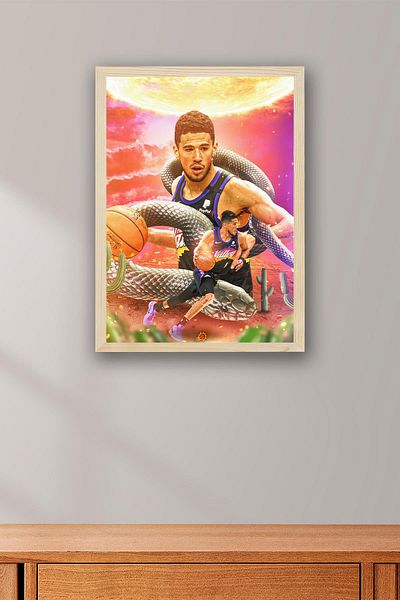 Saturn Devin Booker Framed Painting - Basketball Nba Poster Painting