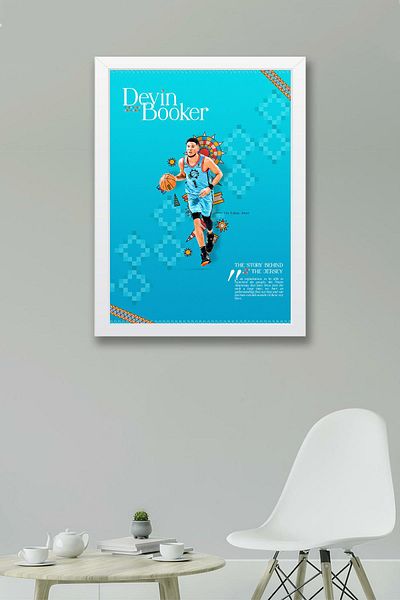 Saturn Devin Booker Framed Painting - Basketball Nba Poster Painting