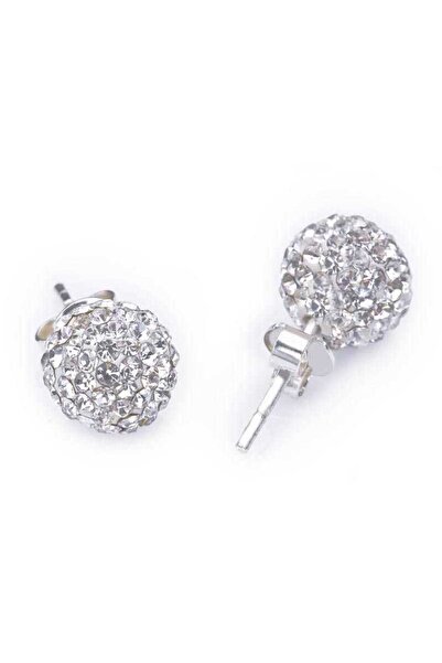 Skygo Gümüş Beyaz Taşlı Top Çivili Küpe