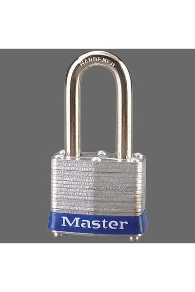 Master Lock Long Shackle Laminated Steel Padlock Silver and Blue 38mm
