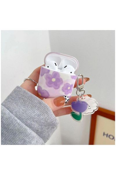 Zebana Flower Pattern Transparent Silicone AirPods 1/2 Case (Accessory Included) Lilac