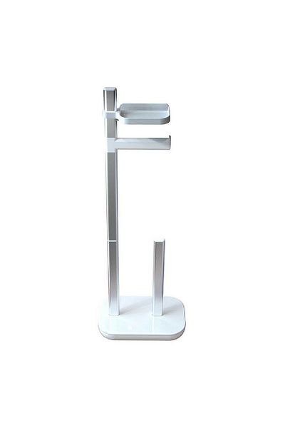 Prima Nova Sui Rust-Resistant Aluminium Toilet Paper Holder with Sturdy Base White and Silver