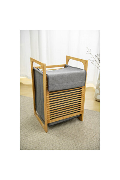 HONEYBEE سلة غسيل من الخيزران باللونين البني والرمادي، 60 × 40 سم