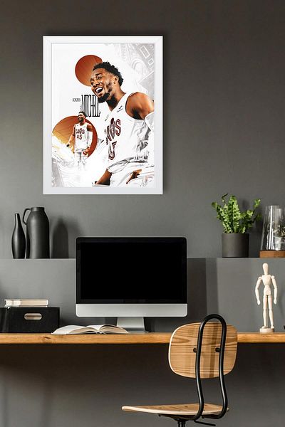 Saturn Donovan Mitchell Framed Painting - Basketball Nba Poster Painting