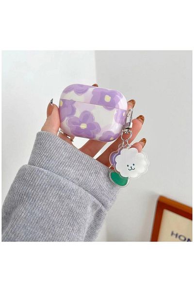 Zebana Flower Pattern Transparent Silicone AirPods 4. Generation Case (Accessory Included) Lilac