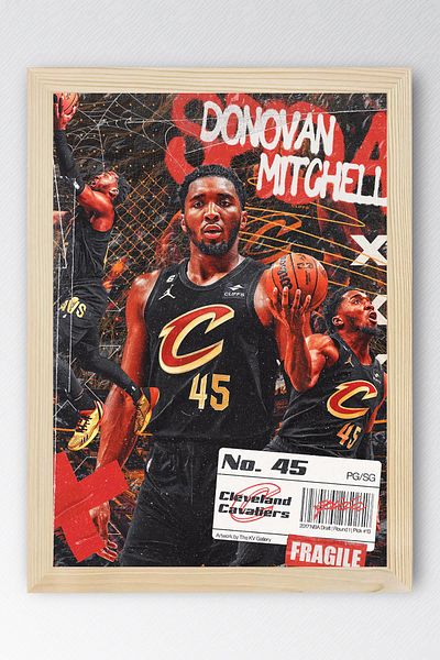 Saturn Donovan Mitchell Framed Painting - Basketball Nba Poster Painting