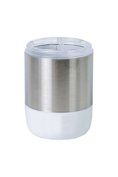 Prima Nova Lima XL Stainless Steel and Plastic Round Toothbrush Holder White and Silver