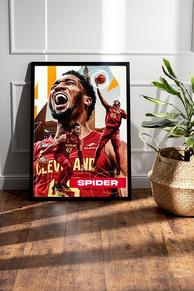 Saturn Donovan Mitchell Framed Painting - Basketball Nba Poster Painting