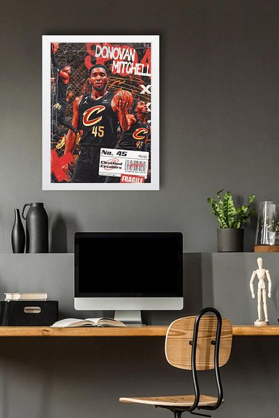 Saturn Donovan Mitchell Framed Painting - Basketball Nba Poster Painting
