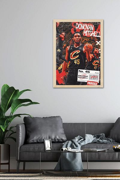 Saturn Donovan Mitchell Framed Painting - Basketball Nba Poster Painting