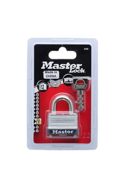 Master Lock Single Locking Lever Laminated Steel Warded Padlock with Key Silver and Black