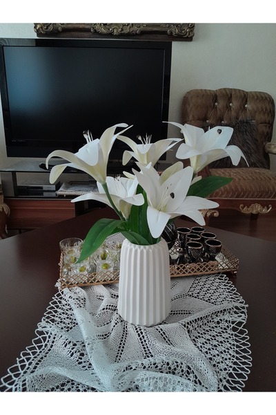 elvanhobi Çiçek li vazo, yapay çiçek, hediyelik çiçek, 6 li zambak çiçek