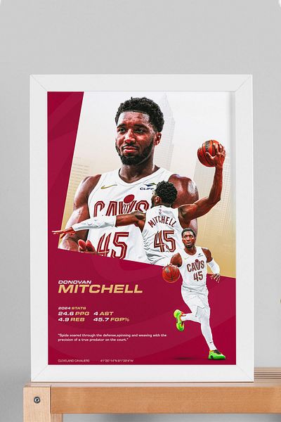 Saturn Donovan Mitchell Framed Painting - Basketball Nba Poster Painting