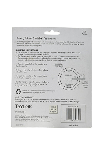 Taylor Precision Indoor/Outdoor Metal Dial Thermometer White and Black 6inch