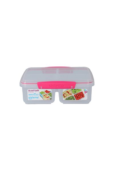 Sistema To Go Quad Split Food Storage Box Clear and Pink