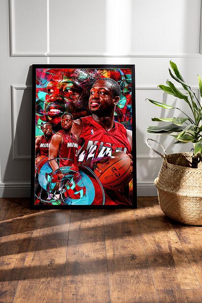 Saturn Dwyane Wade Framed Painting - Basketball Nba Poster Painting