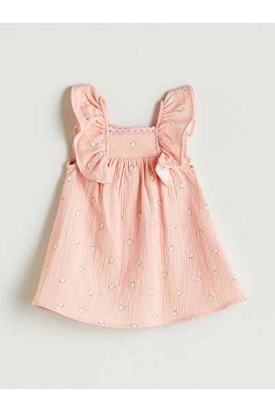 LC Waikiki Květinové dívčí šaty s čtvercovým výstřihem