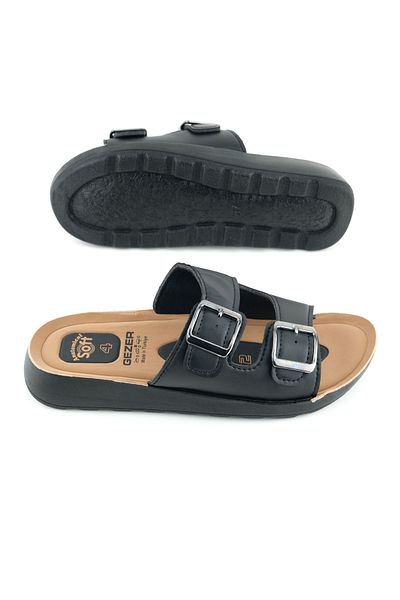 GEZER Summer Pu Bottom Sole Artificial Leather Two Buckle Inner Sole Anatomical Four Point Padded Comfortable Casual Slippers