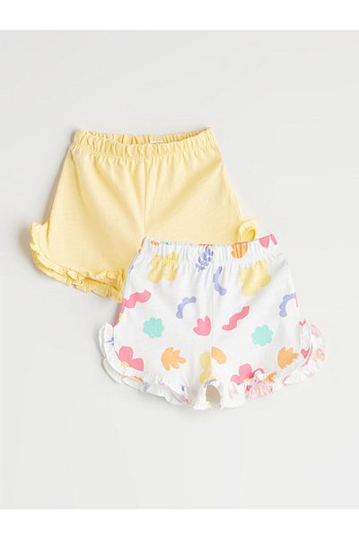 LC Waikiki Elastic Waist Printed Cotton Baby Girl Shorts 2-Piece