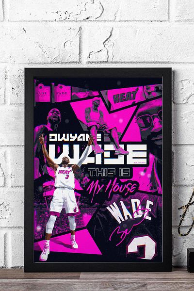 Saturn Dwyane Wade Framed Painting - Miami Heat Nba Poster Painting
