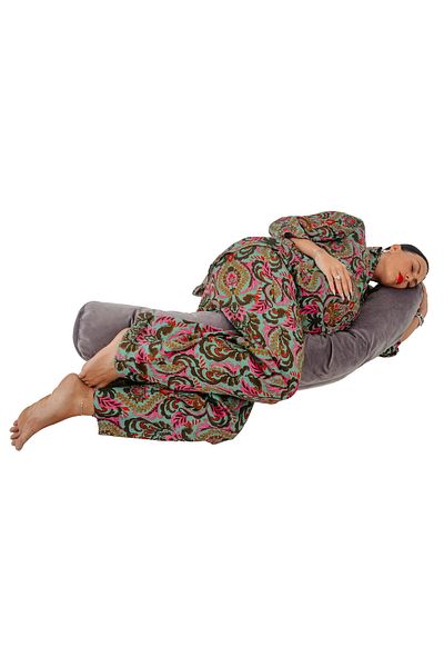 OEM Velvet cylinder pillow, plain gray, removable cover, 140x20 cm