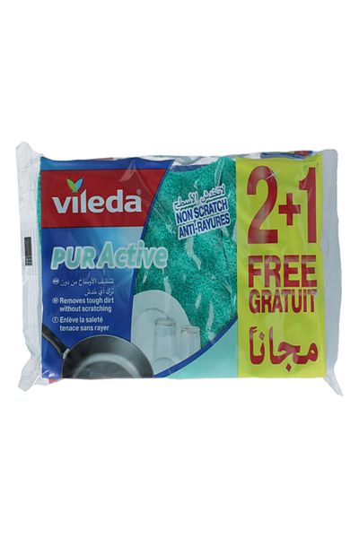 Vileda 3-Piece Pur Active Non-Scratch Anti-Rayures Cleaning Sponge