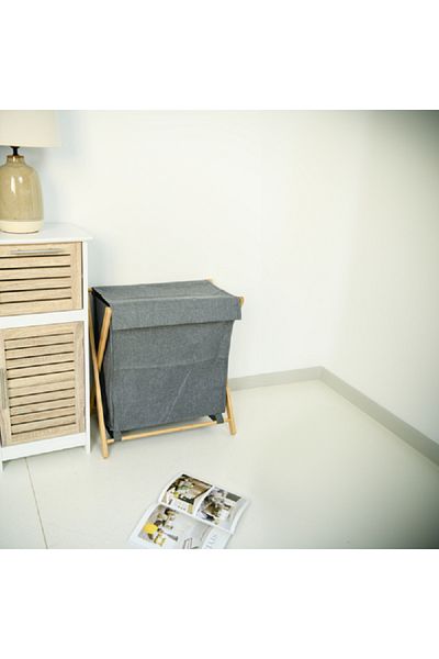 HONEYBEE Folding Design Close Top Bamboo Laundry Hamper Grey