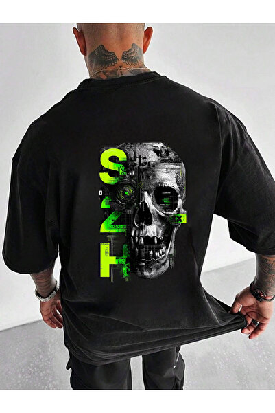 Frisson Unisex Βαμβακερό Μαύρο Oversize Άνετο T-shirt με λαιμόκοψη ποδηλάτου ...