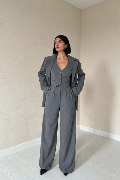 anizmir Silky Anthracite Class C Jacket and Vest and Pants Suit