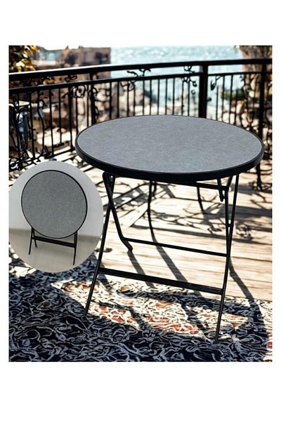 smart home Round Folding Dining Table - Folding Cafe Table with Fiber Top - 80 x 80 cm - Stylish and Sturdy Design