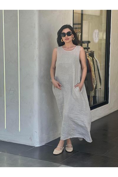 Ranasubaşı 100% Linen Zero Sleeve Dress Cream
