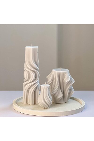 SCA CANDLE Dekoratif Mum Dalga+Vazo +Dalga Toplam 3 Parça Modern Dekoratif So...