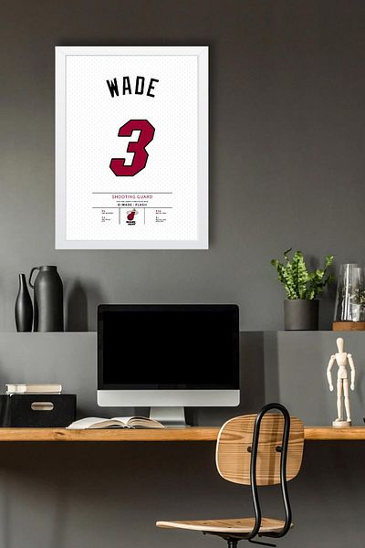 Saturn Dwyane Wade Jersey Framed Painting - Nba Miami Heat Jersey