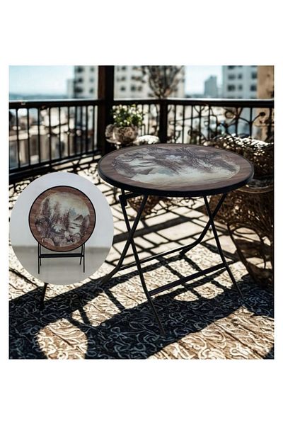 smart home Round Folding Dining Table - Folding Cafe Table with Glass Top - 80 x 80 cm - Stylish and Sturdy Design