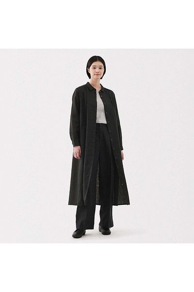 Muji Washed Linen Long Sleeve Shirt Dress