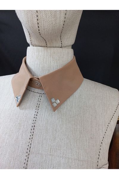 es moda shop Bezia Stone Detailed Removable Linen Collar Mink