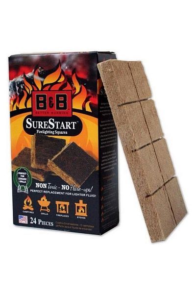 B&B Charcoal 24-Piece Non-Toxic Sure Start Firelighting Squares Brown