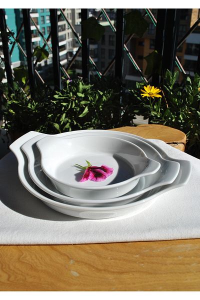 Qualitev 3 Size Porcelain Egg Dish Oven Dish Dessert Mold