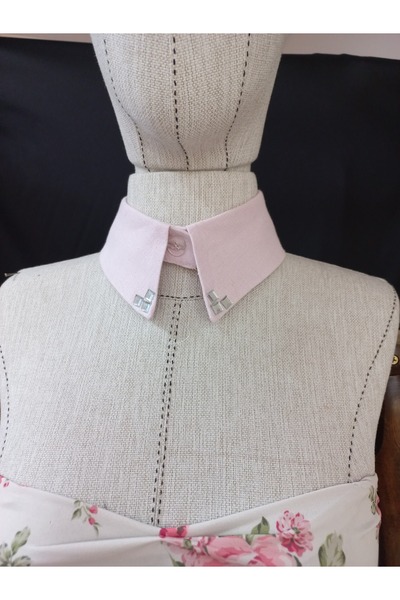es moda shop Bezia Stone Detailed Removable Linen Collar Baby Pink