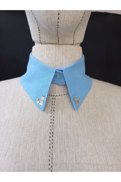 es moda shop Bezia Stone Detailed Removable Linen Collar Blue