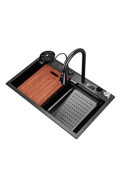 Generic Smart Kitchen Sink with LED Display, 80×27 cm, Black