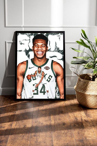 Saturn Giannis Antetokounmpo Framed Painting - Basketball Nba Poster Painting