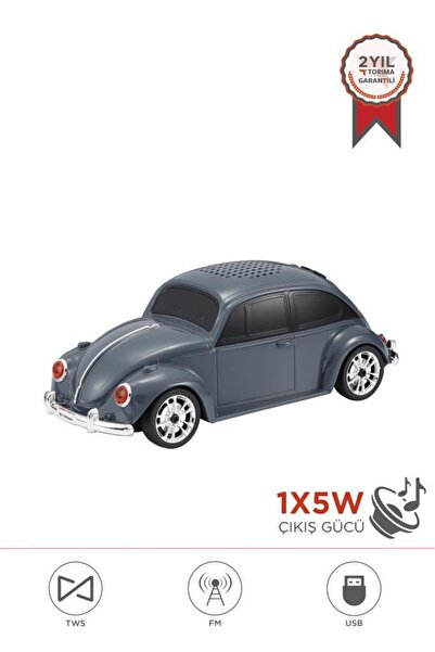 Torima Bluetooth Hoparlör Retro Araba Voswos USB TF FM Speaker D49 Gri