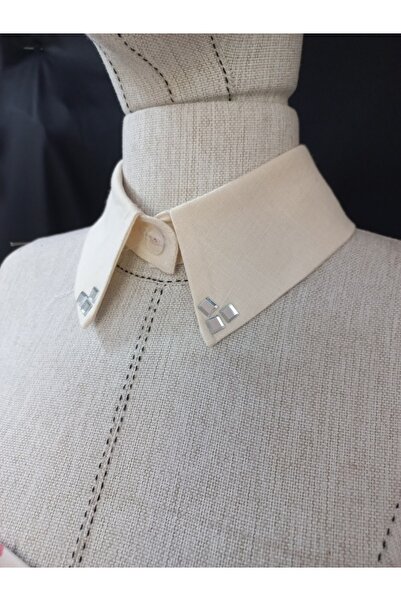 es moda shop Bezia Stone Detailed Removable Linen Collar Beige