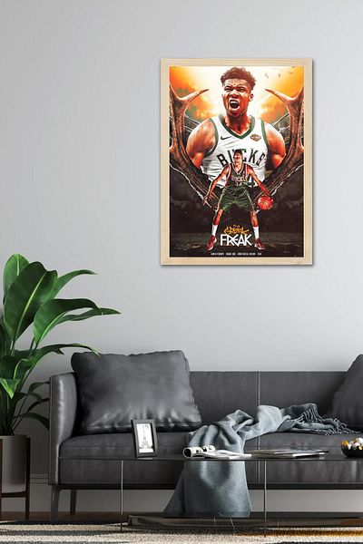 Saturn Giannis Antetokounmpo Framed Painting - Basketball Nba Poster Painting