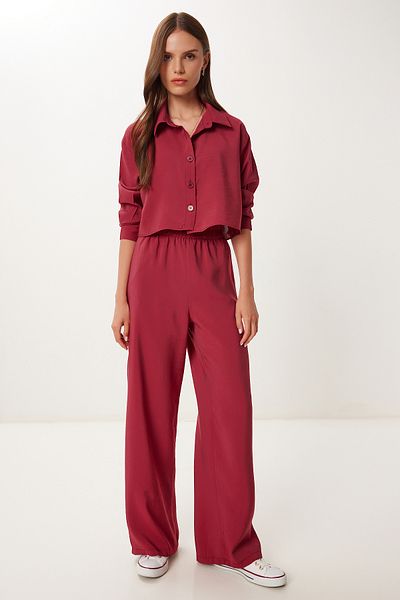 Lovelyİstanbul Modal Shirt Pants Suit Bordo Lbv0063