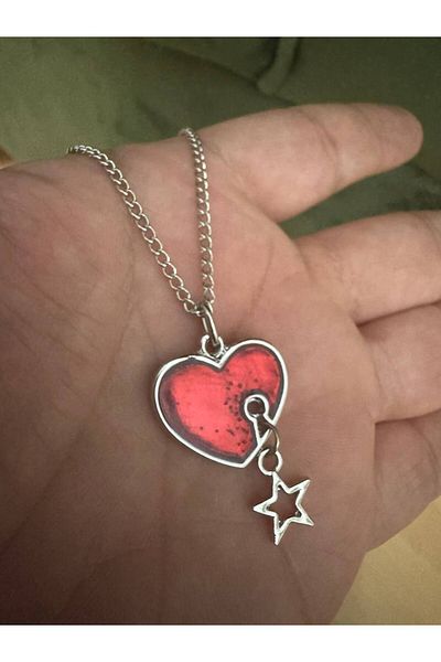 Herşey Nota Red Heart Star Figured Unisex Necklace – 60 cm Chain, Stylish and Meaningful Design