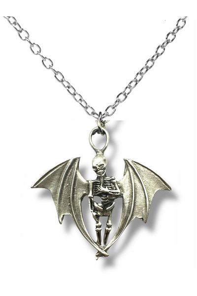 Herşey Nota Gothic Winged Skeleton Figured Unisex Necklace – with 60 cm Chain, Gothic and Charismatic Design