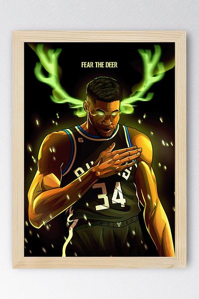 Saturn Pictură înrămată Giannis Antetokounmpo - Pictură poster NBA de baschet